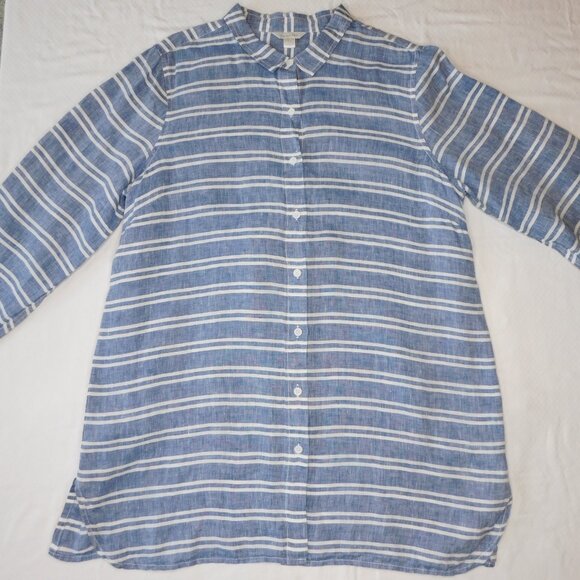 Garnet Hill Linen Long Sleeve Tunic | Blue & White Stripe | Sailor | EUC | Large - Picture 2 of 11